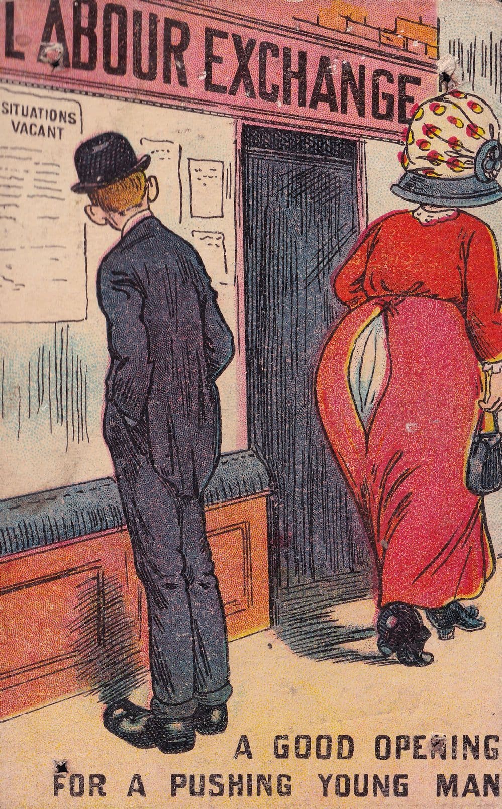 Labour Exchange Job Centre Antique Comic Postcard