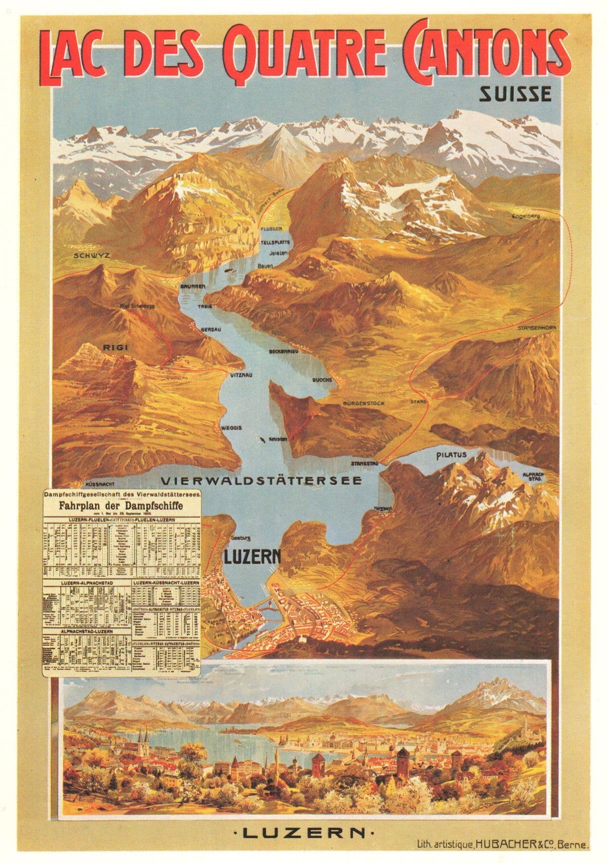 Lac Des Quatre Cantons Swiss Luzern Railway Timetable Poster Postcard