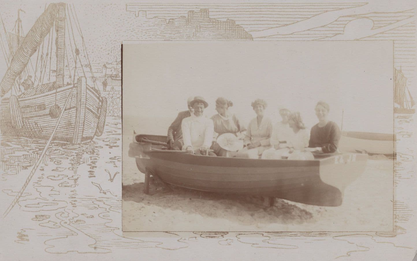 Ladies Boat Sailing Guided Trip Antique Real Photo Postcard