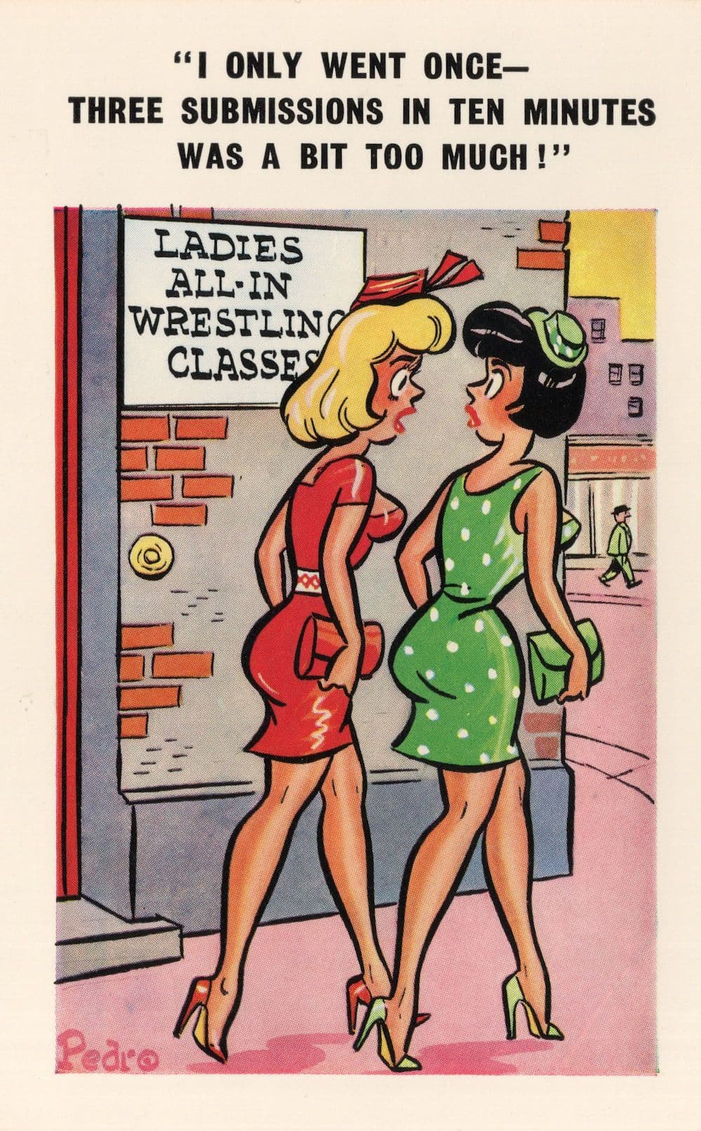 Ladies Wrestling Classes Vintage Comic Postcard