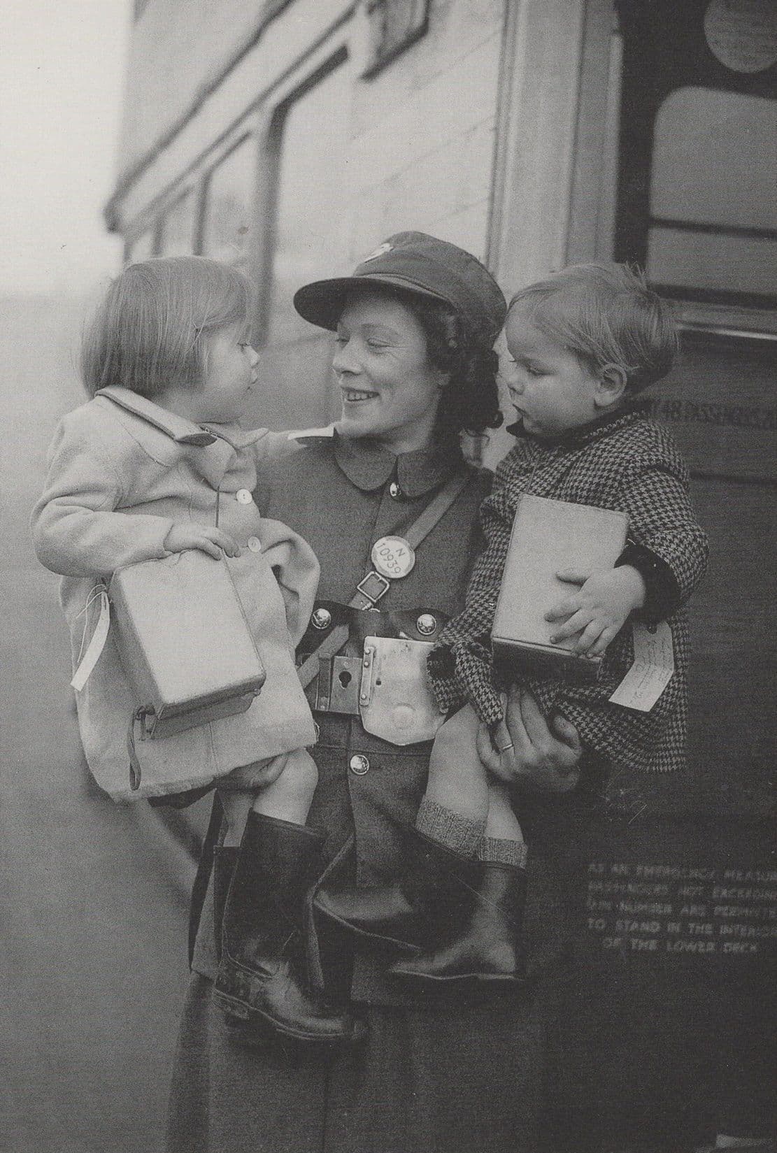 Lady Bus Conductor in WW2 Children In Bomb Raid Postcard