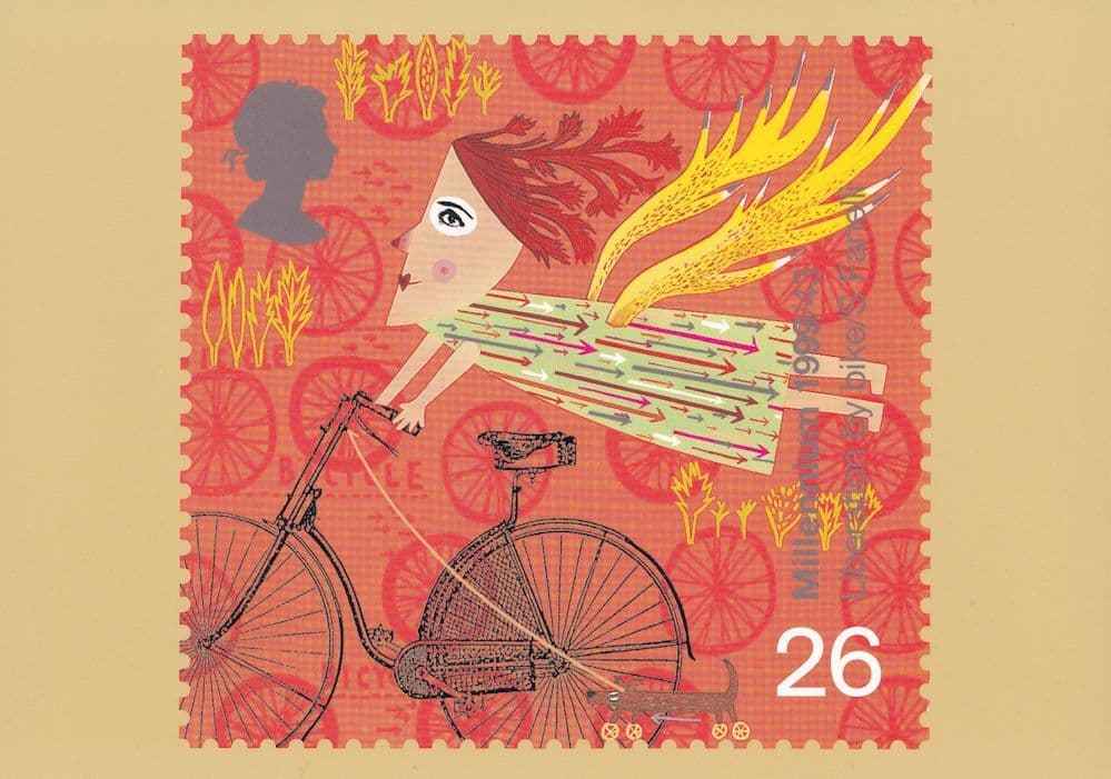 Lady Flying On Bicycle Like A Witch Bike Magic Postcard