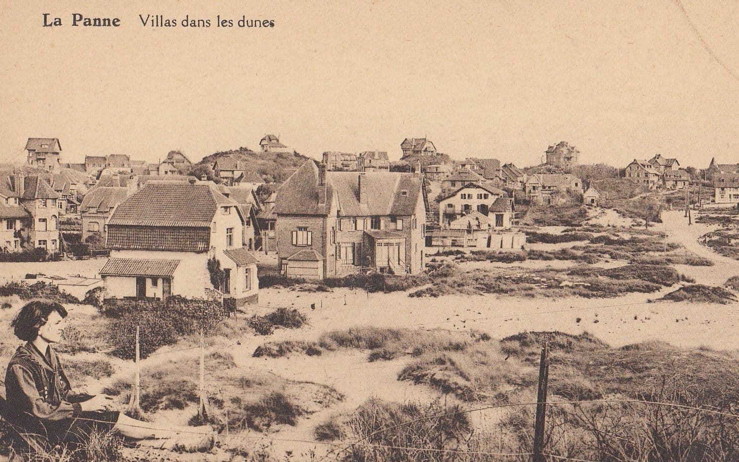Lady In Deep Thought at La Panne Villas Dans Les Dunes Old Postcard