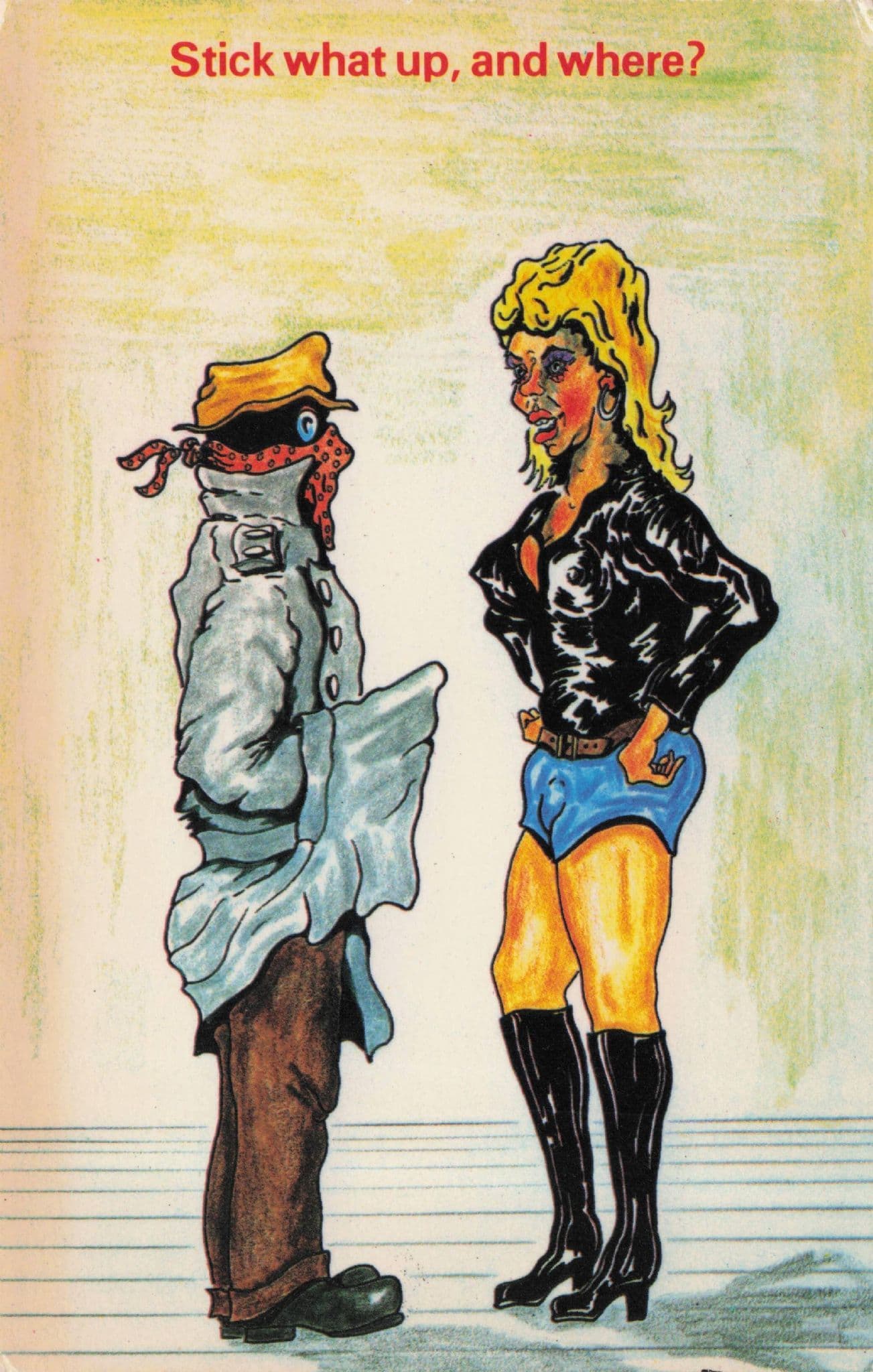 Lady In Wet Suit Stick Em Up Dick Turpin Style Robbery Comic Postcard