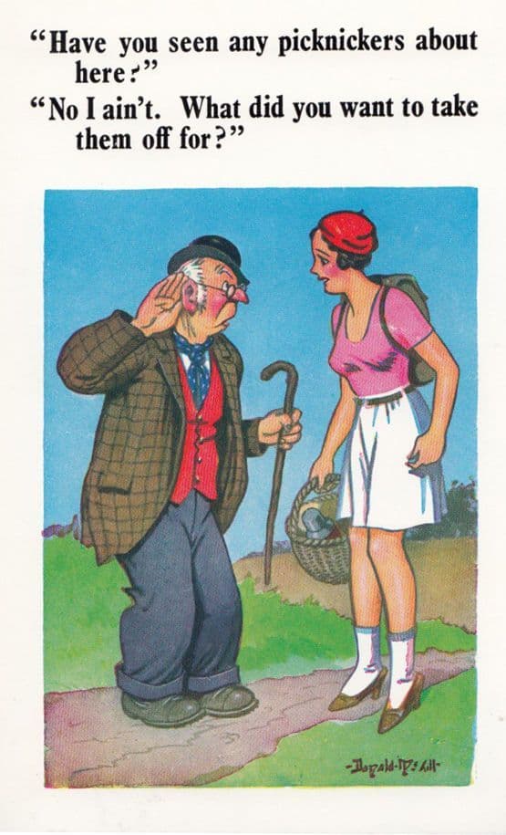 Lady Picking Fruit Elderly Man Picks Knickers In Field Comic Humour Postcard
