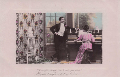 Lady Playing Piano By Old Bust Statue French Secret Code Lovers France Old Postcard