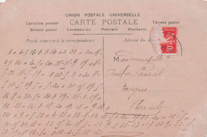 Lady Playing Romantic Piano By Old Bust StatueFrench Secret Code Lovers RPC Old Postcard