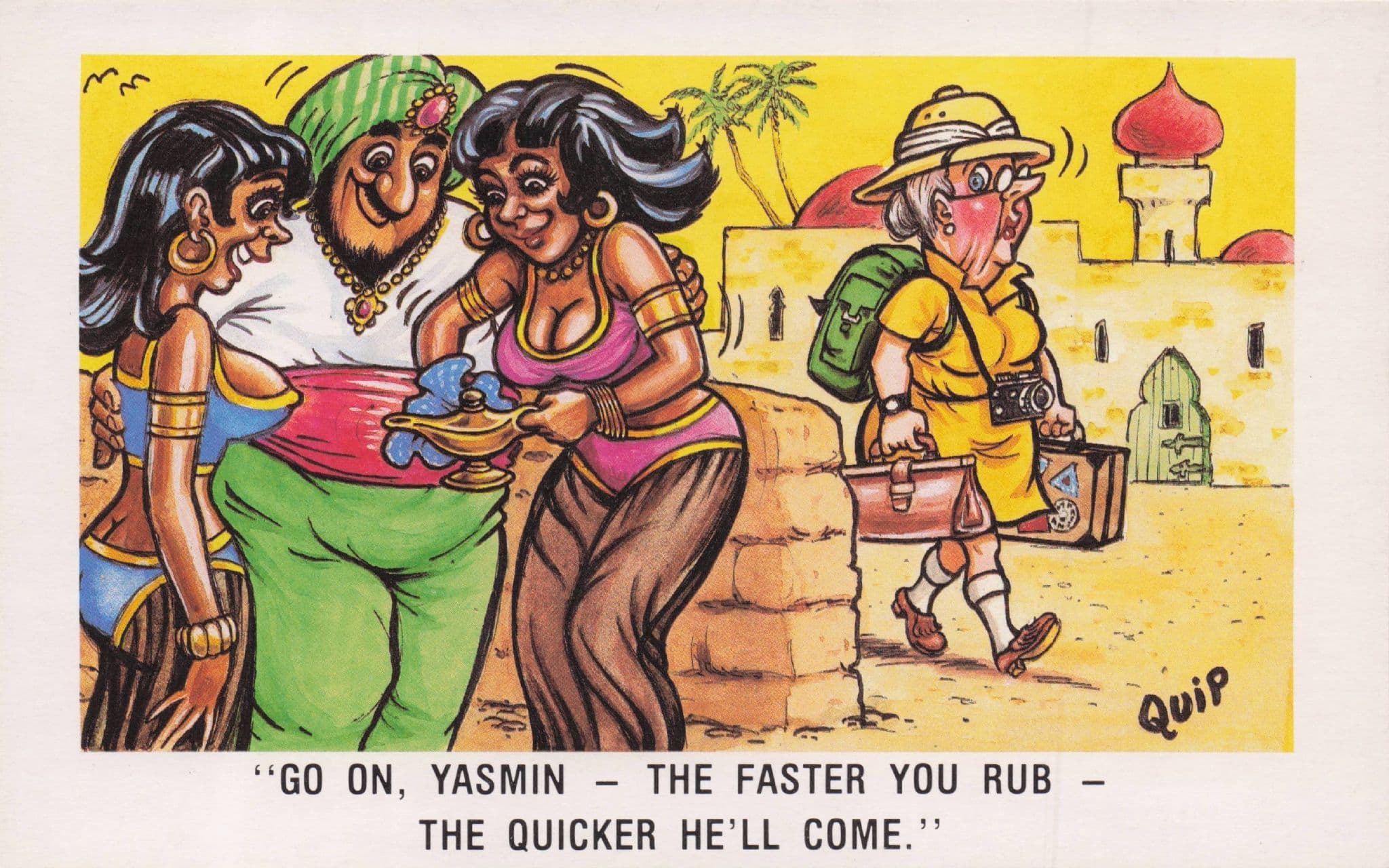 Lady Rubbing An Old Genie Magic Love Spell 1970s Comic Postcard