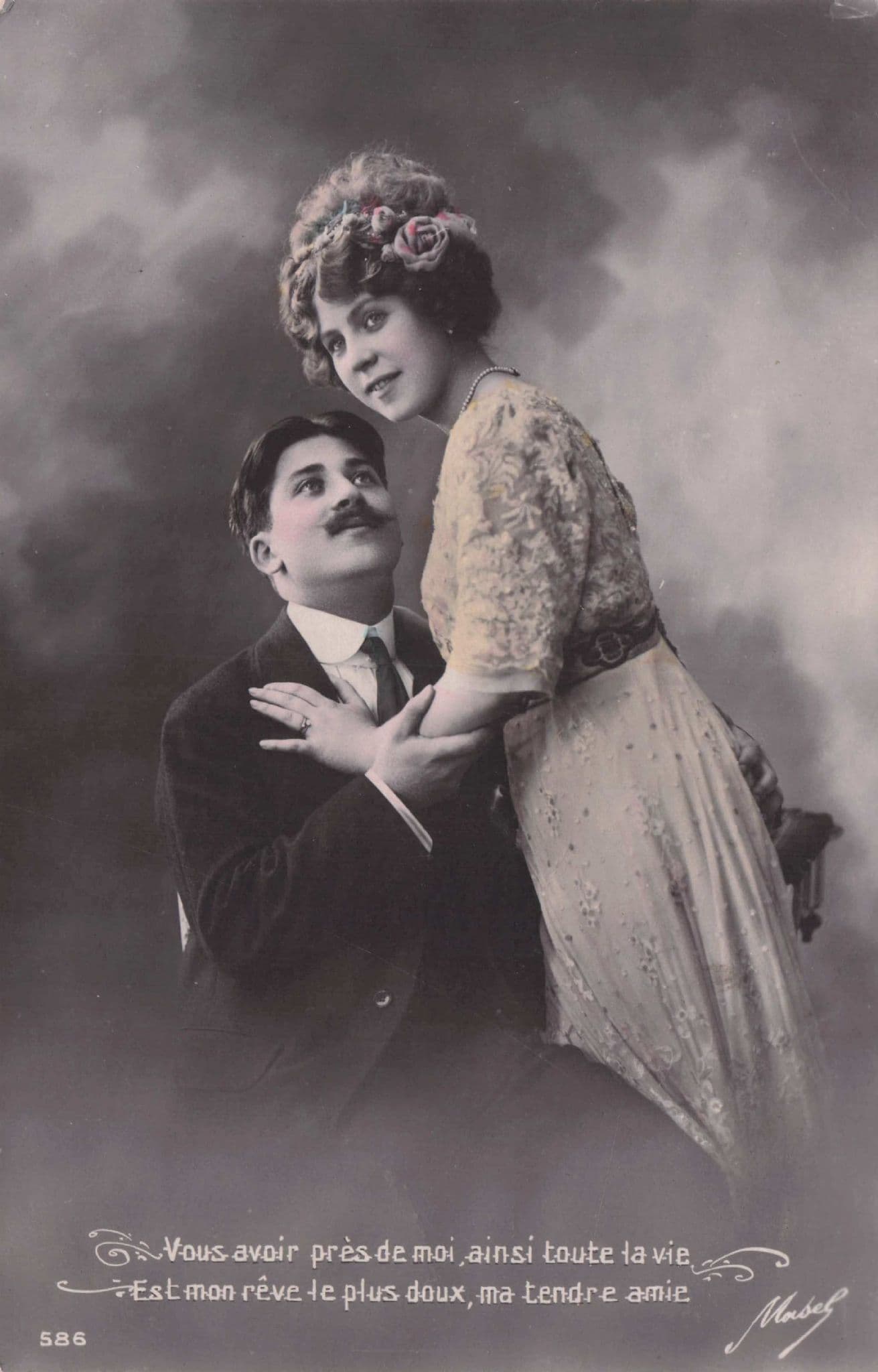 Lady Seducing Man Falling Onto Him Secret Code Love Glamour Old Postcard