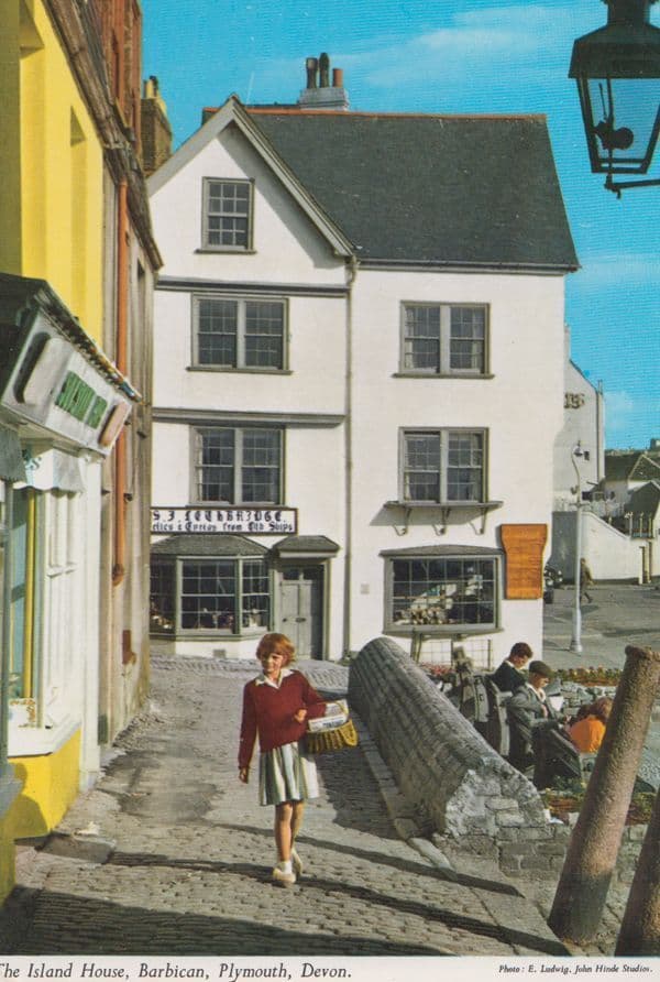 Lady Shopping at The Island House Barbican Plymouth Postcard