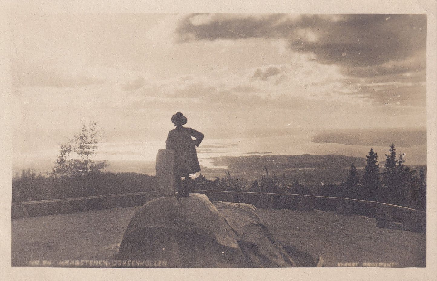 Lady Watching Norway Sunset Antique Postcard