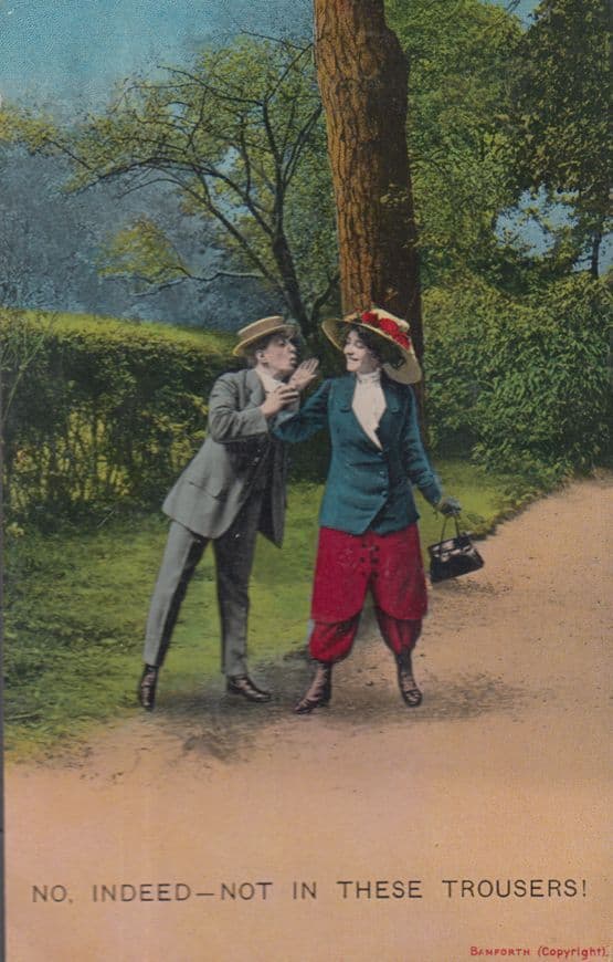 Lady Wont Make Love In Antique Baggy Fashion Trousers Comic Humour Postcard
