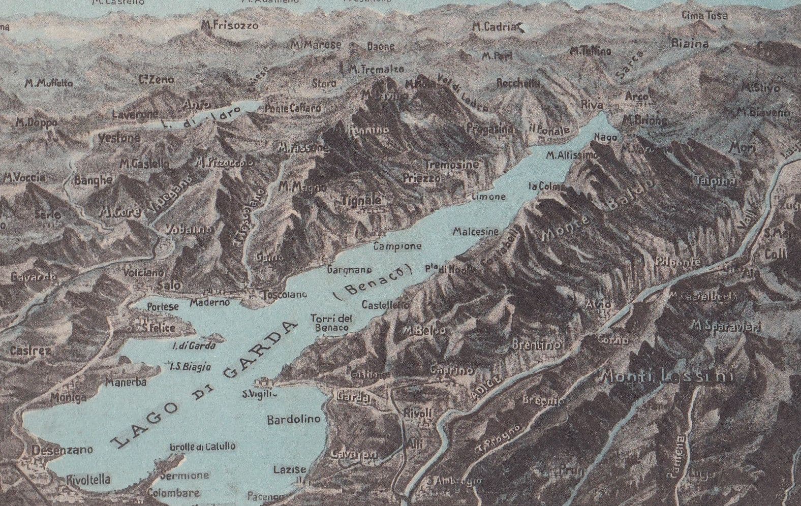 Lago Di Garda Benaco Antique Italian Map Postcard