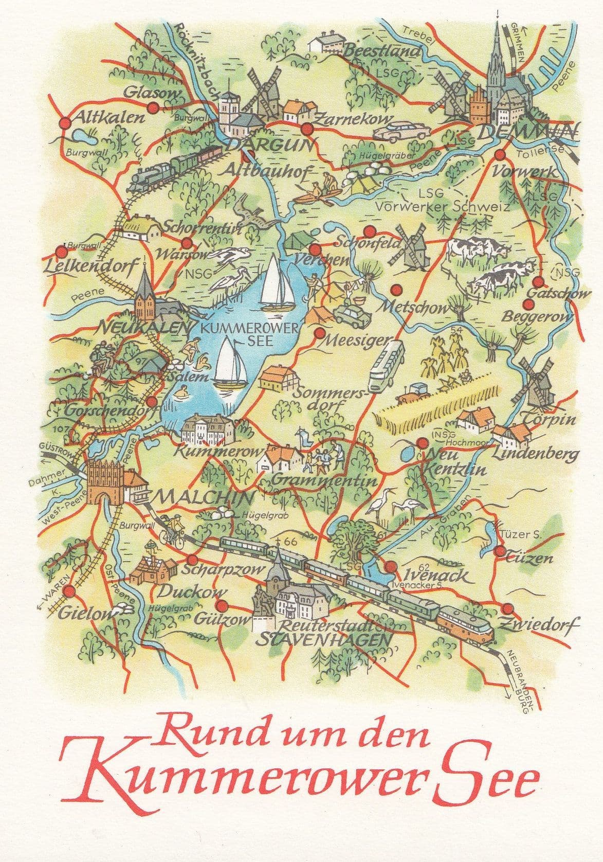 Lake Kummerow See Sea Germany Germany Karte Boat Ship Map Postcard
