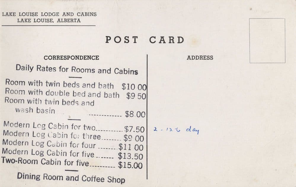 Lake Louise Lodge Alberta Canada Hotel Tariff Price Guide Postcard