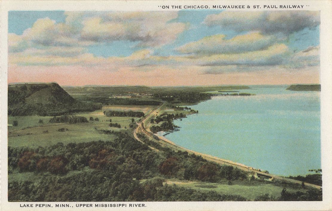 Lake Pepin Minn Upper Mississippi River Railway Train USA Postcard