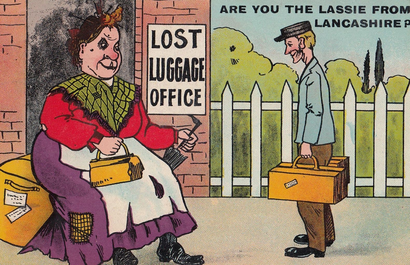 Lancashire Lost Lassie Property Office Railway Station Old Comic Postcard