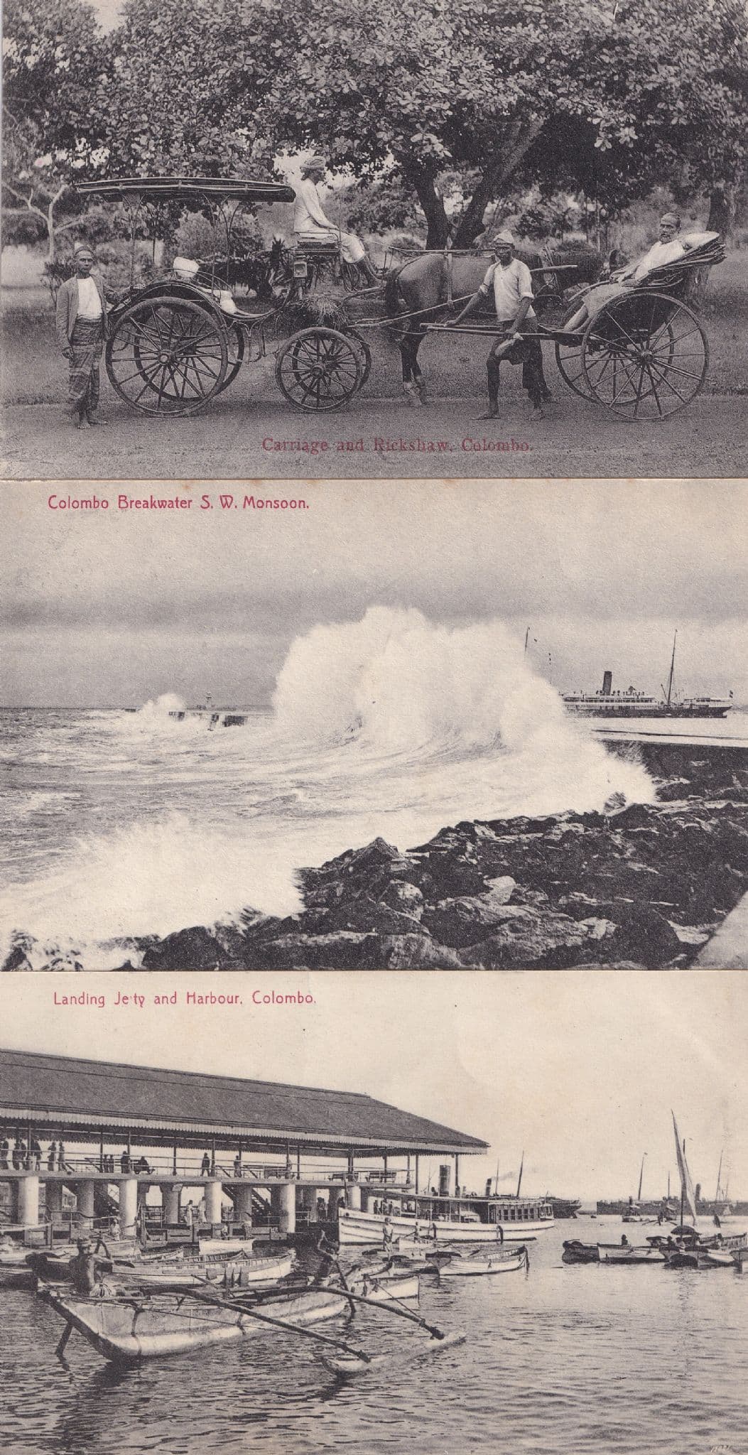 Landing Jetty Rickshaw Colombo 3x Antique Postcard s