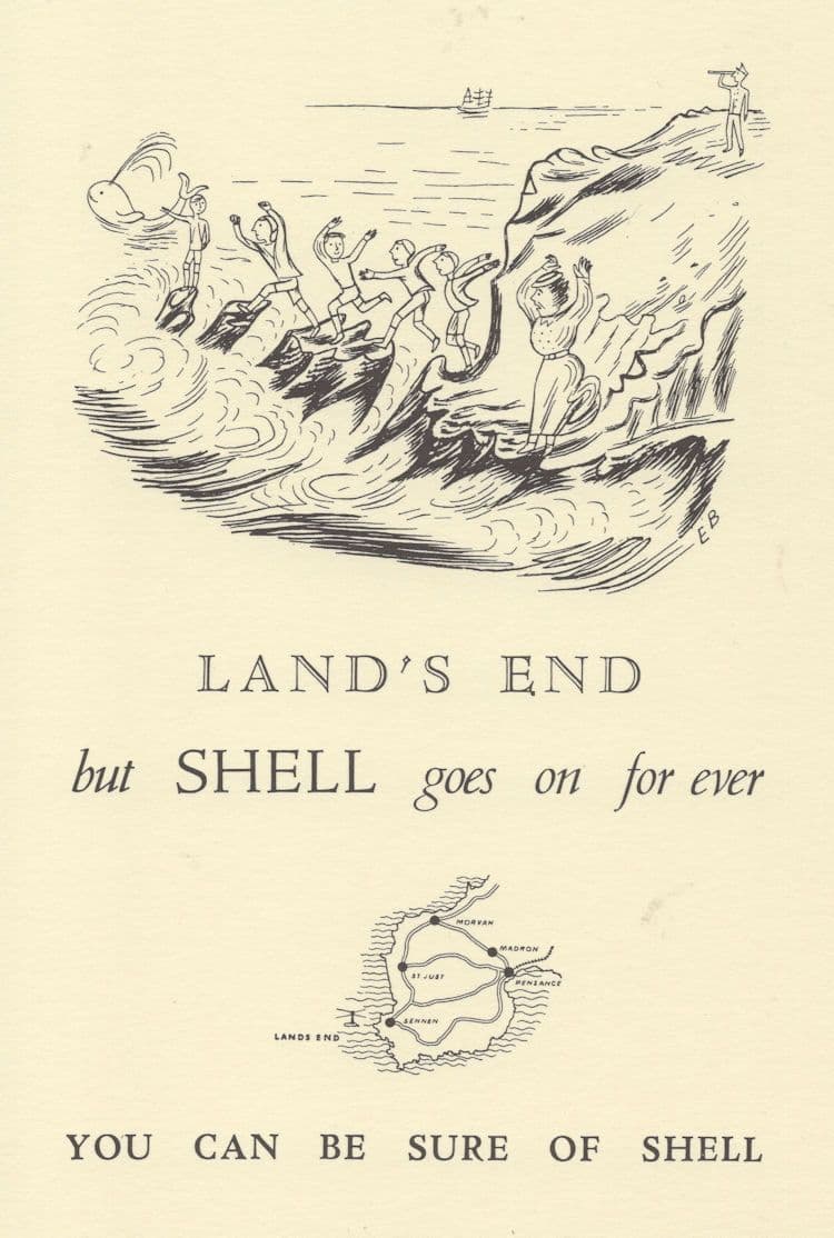 Lands End Cornwall Whale Swimming Shell Petrol Map Postcard