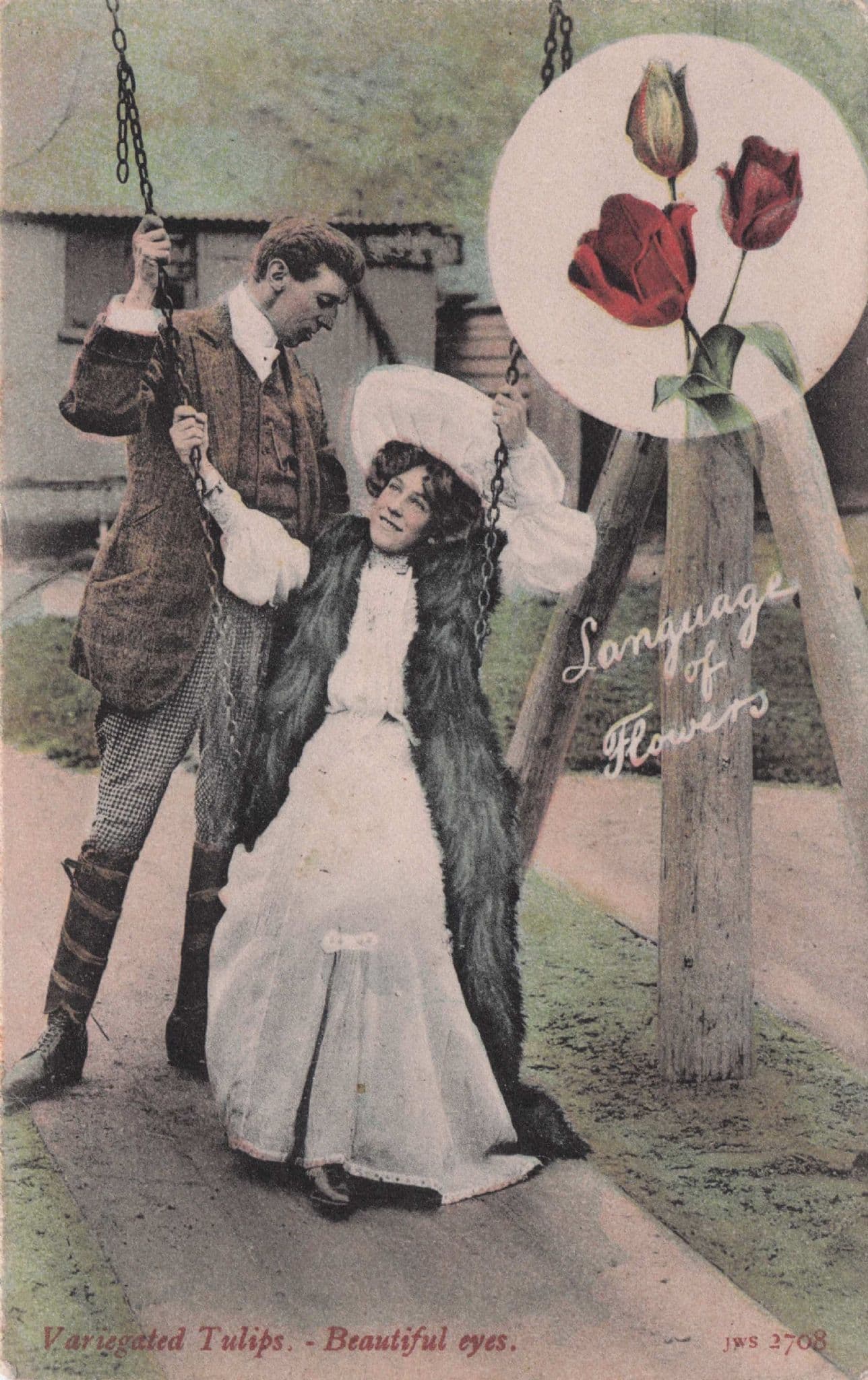 Language Of Flowers Tulips Beautiful Seductive Eyes Old Postcard