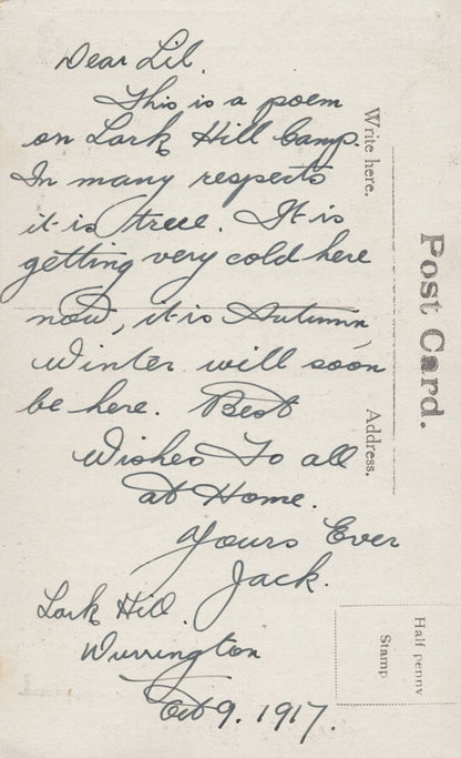 Larkhill Camp SENT BY SOLDIER STATIONED THERE WW1 War Postcard