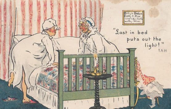 Last Going In To Bed Silly Nightdress Fashion Antique Comic Humour Postcard