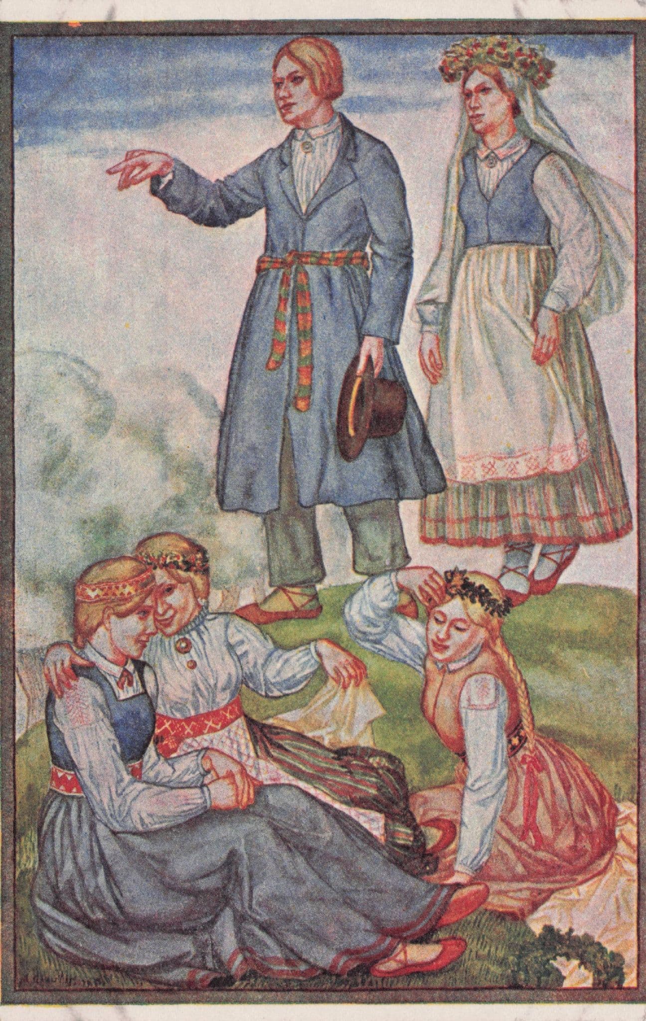 Latvian National Dresses Aizkrunkle Livonia Costume Old Postcard