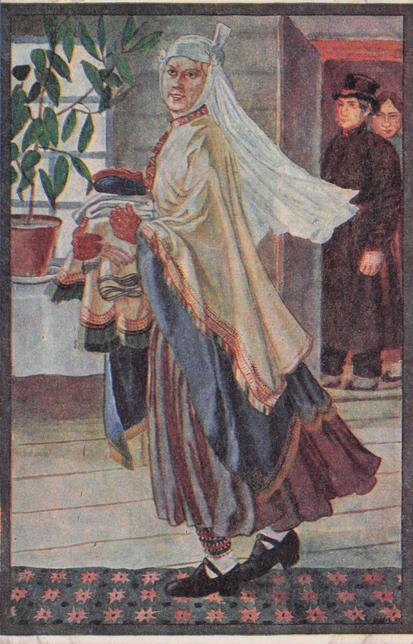 Latvian National Dresses Alsunga Courland Costume Old Postcard