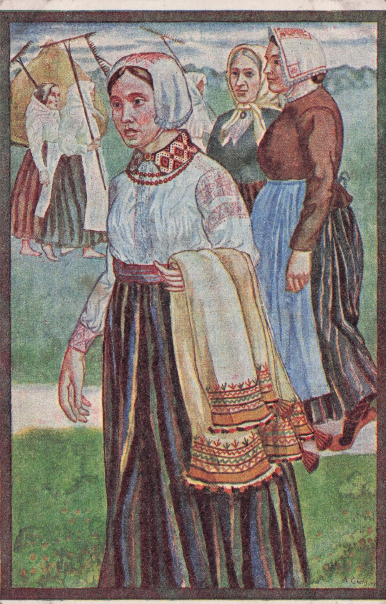 Latvian National Dresses Dundaga Kurzeme Costume Old Postcard