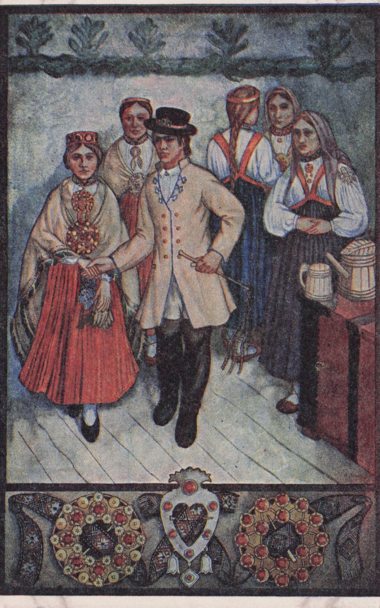 Latvian National Dresses Konini Courland Costume Old Postcard