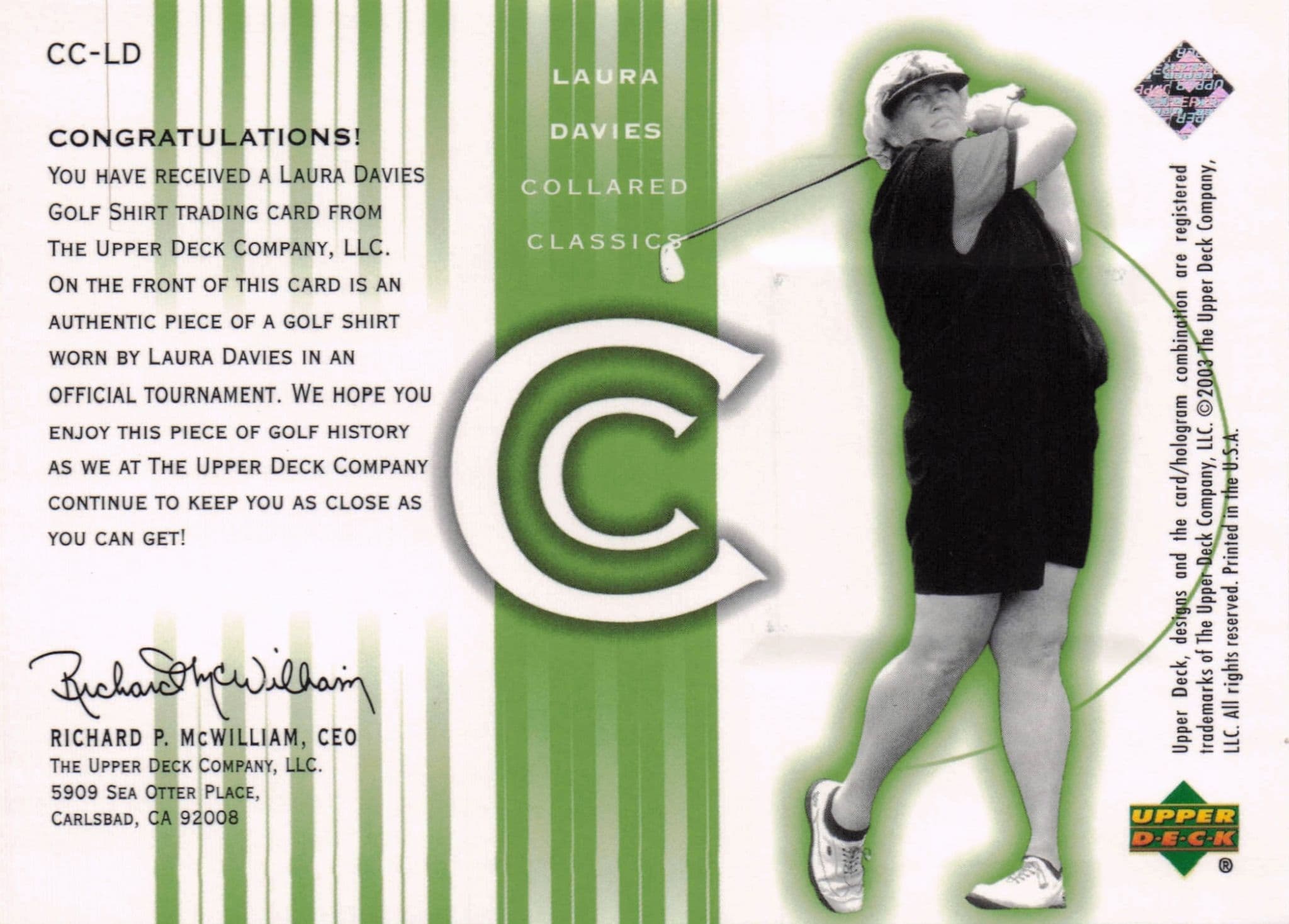 Laura Davies Collared Classics Golf Shirt Relic Upper Deck 2003 Card