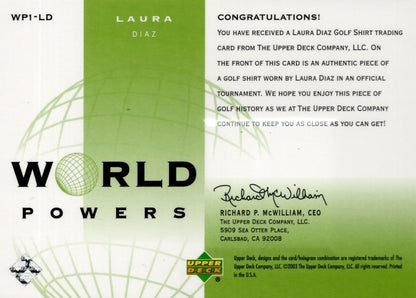 Laura Diaz Authentic World Powers Golf Upper Deck Relic Shirt Card