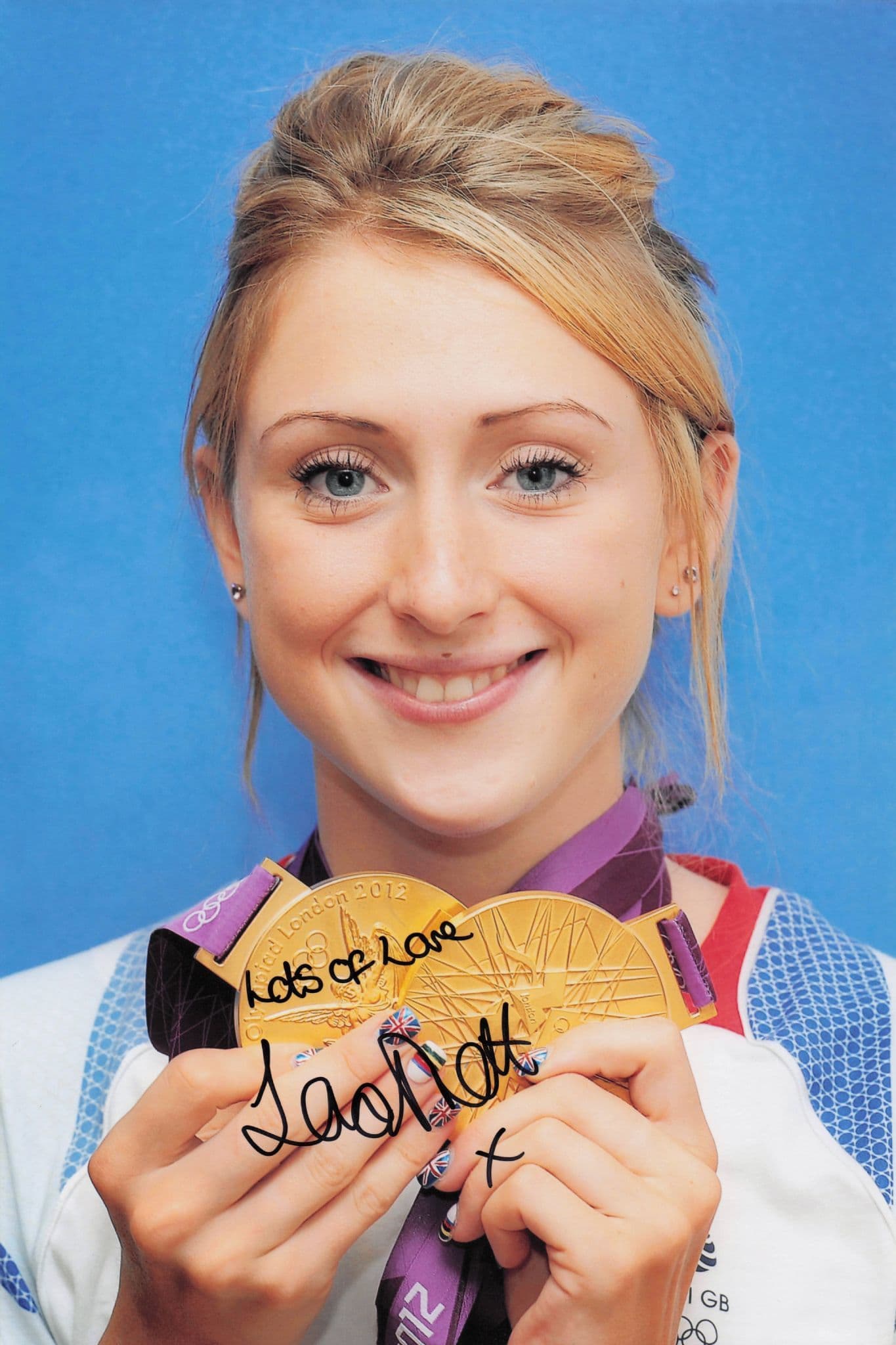 Laura Trott GB Cycling 2012 London Olympics Medal 12x8 Hand Signed Photo