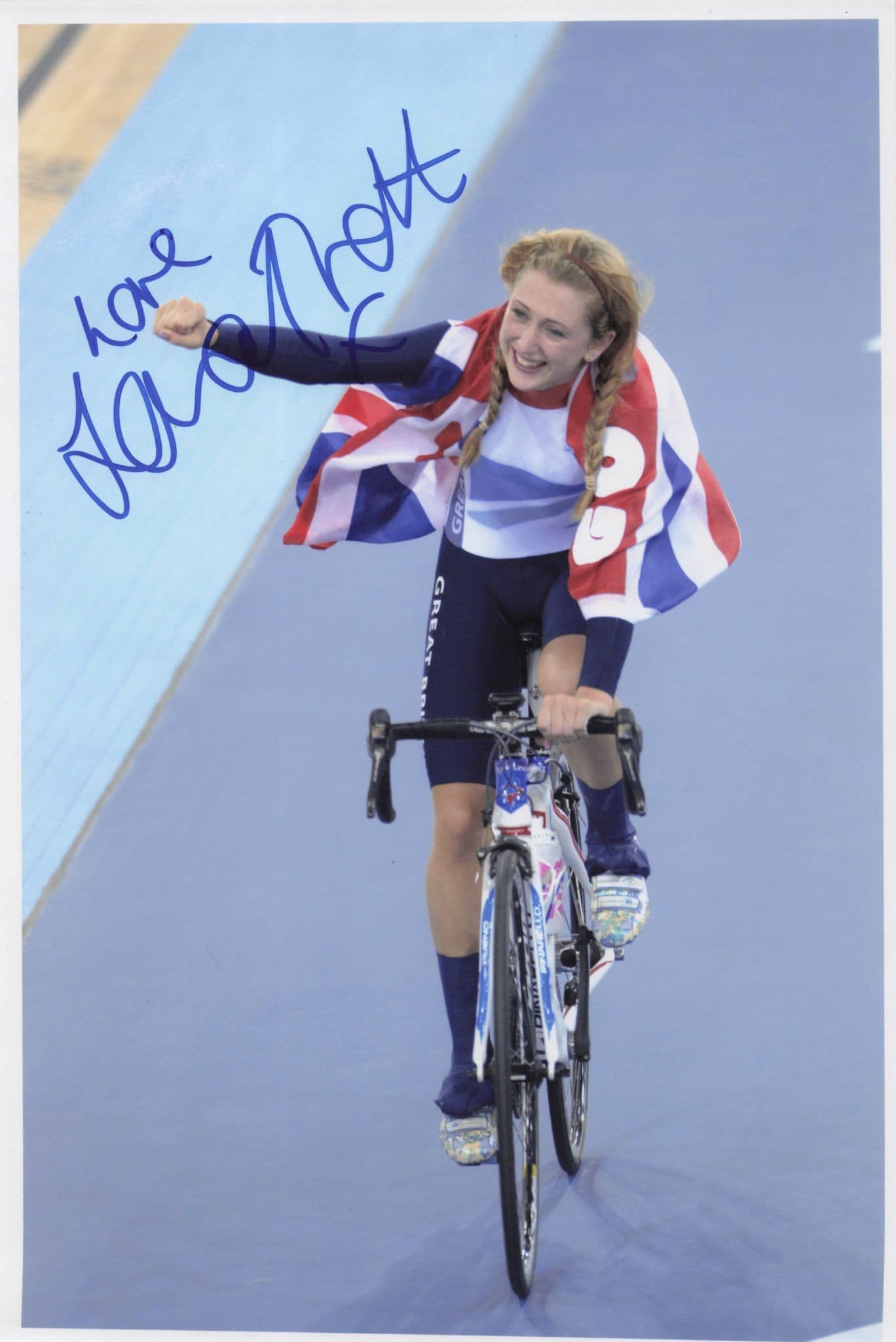 Laura Trott GB Cycling 2012 Olympics Lap Of Honour 12x8 Hand Signed Photo