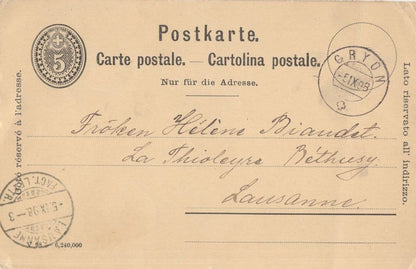 Lausanne Cryon Switzerland 1898 Victorian Old Postcard