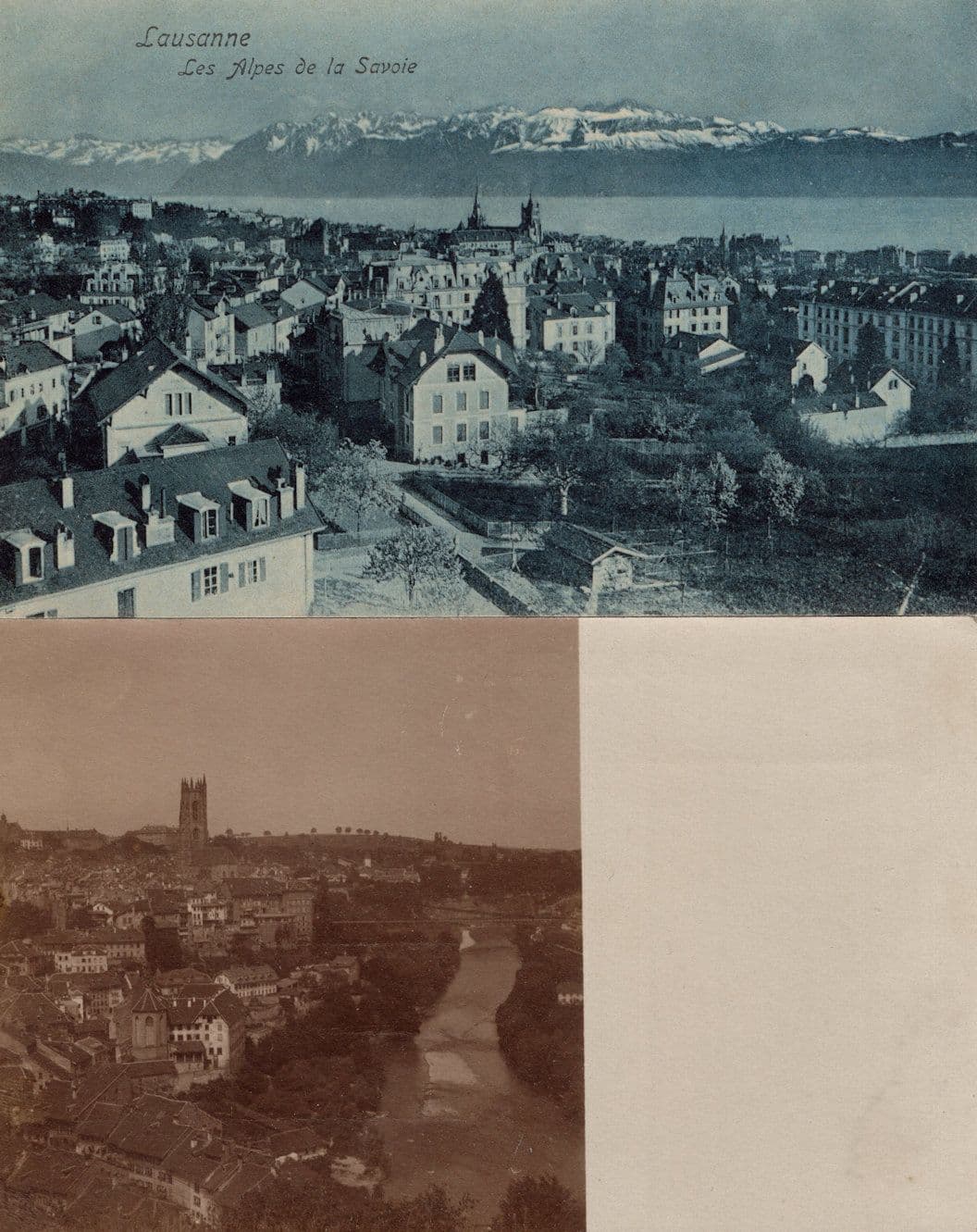 Lausanne Les Alpes De La Savoie Blue & 2nd Unique 2x Swiss Postcard s