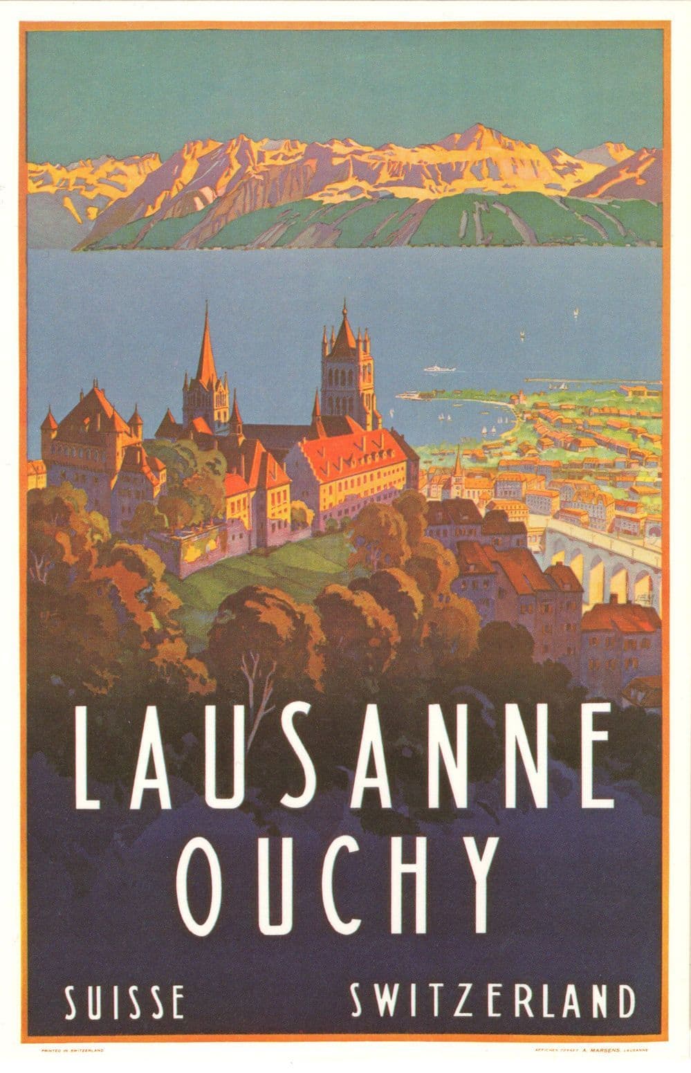 Lausanne Ouchy Switzerland 1929 Tourism Office Poster Postcard