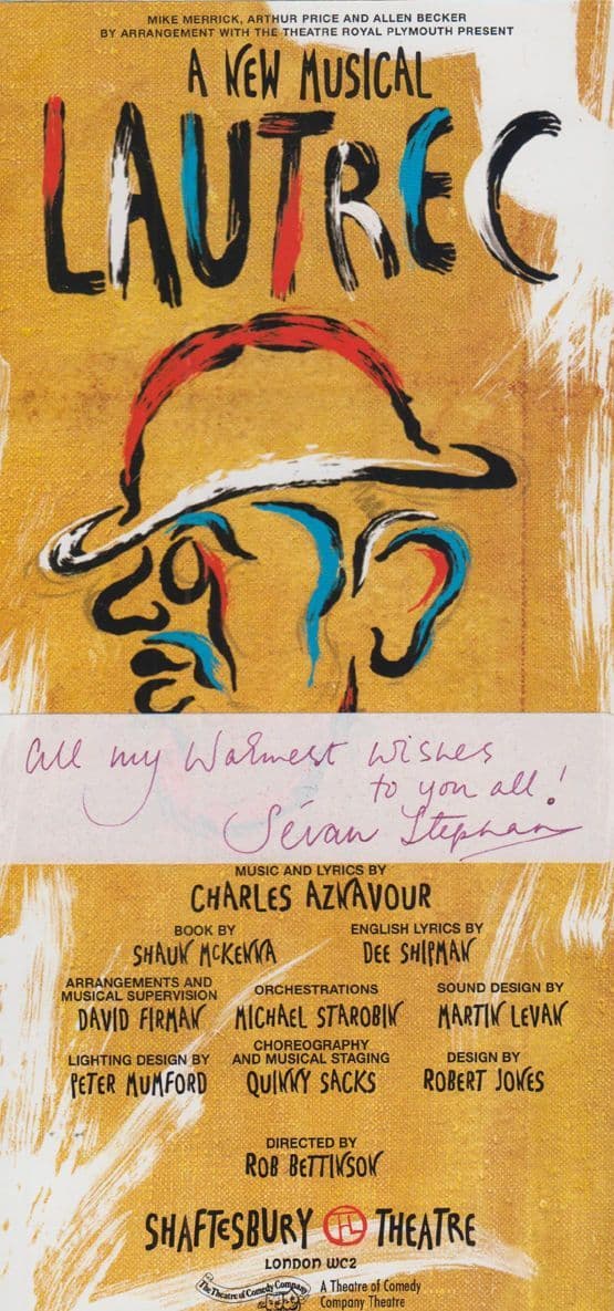 Lautrec Charles Aznavour Musical Hand Signed Shaftesbury London Theatre Flyer