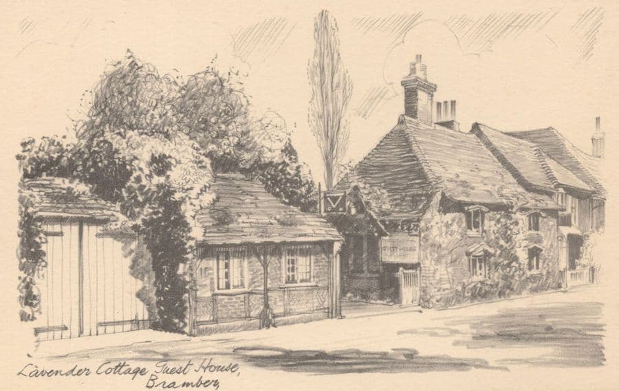 Lavender Cottage Guest House Bramber Old Sussex Painting Postcard
