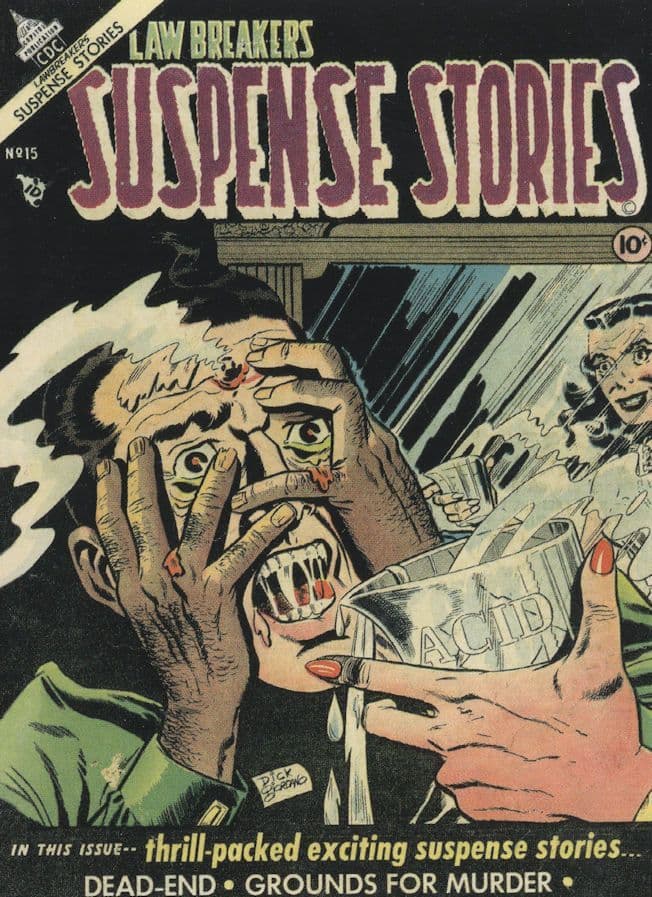 Law Breakers Suspense Stories Face Acid Attack 1950s Comic Postcard