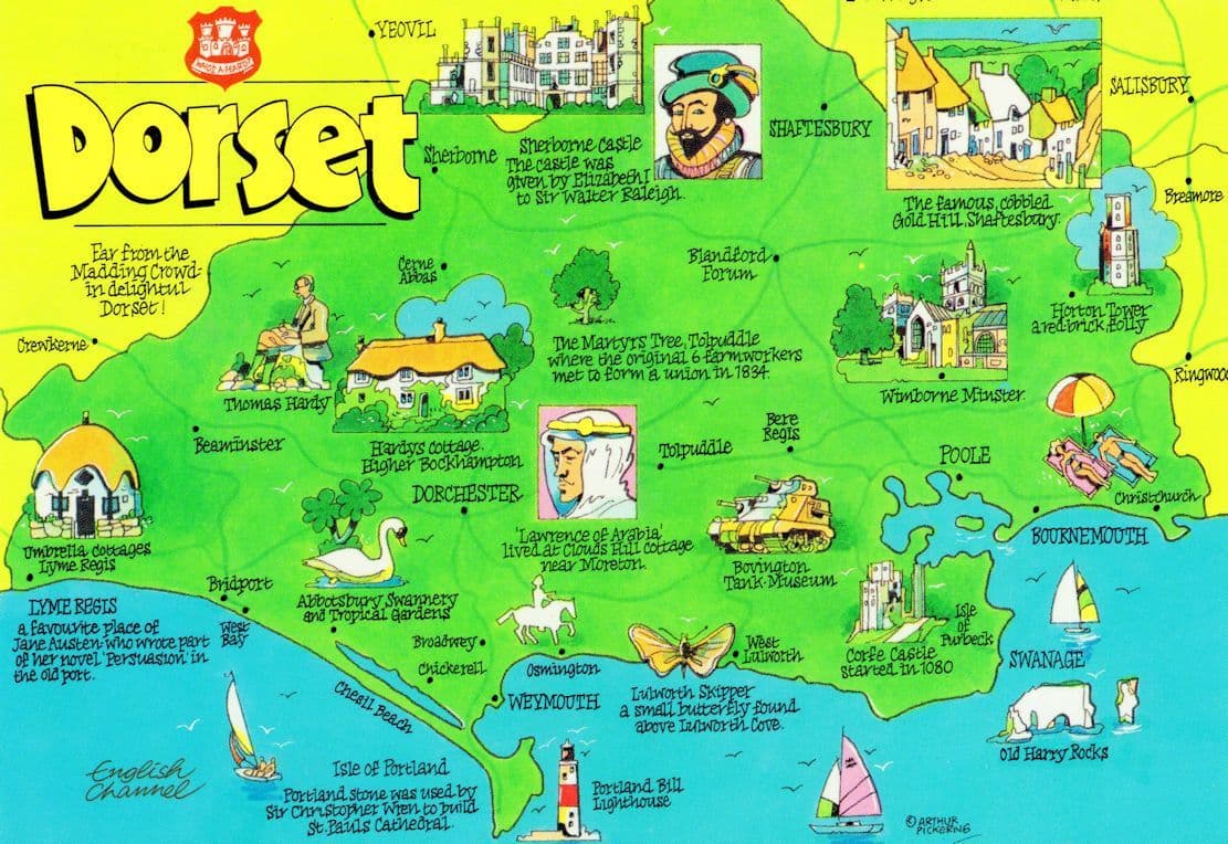 Lawrence Of Arabia Sir Walter Rayleigh Dorset Famous People Map Postcard