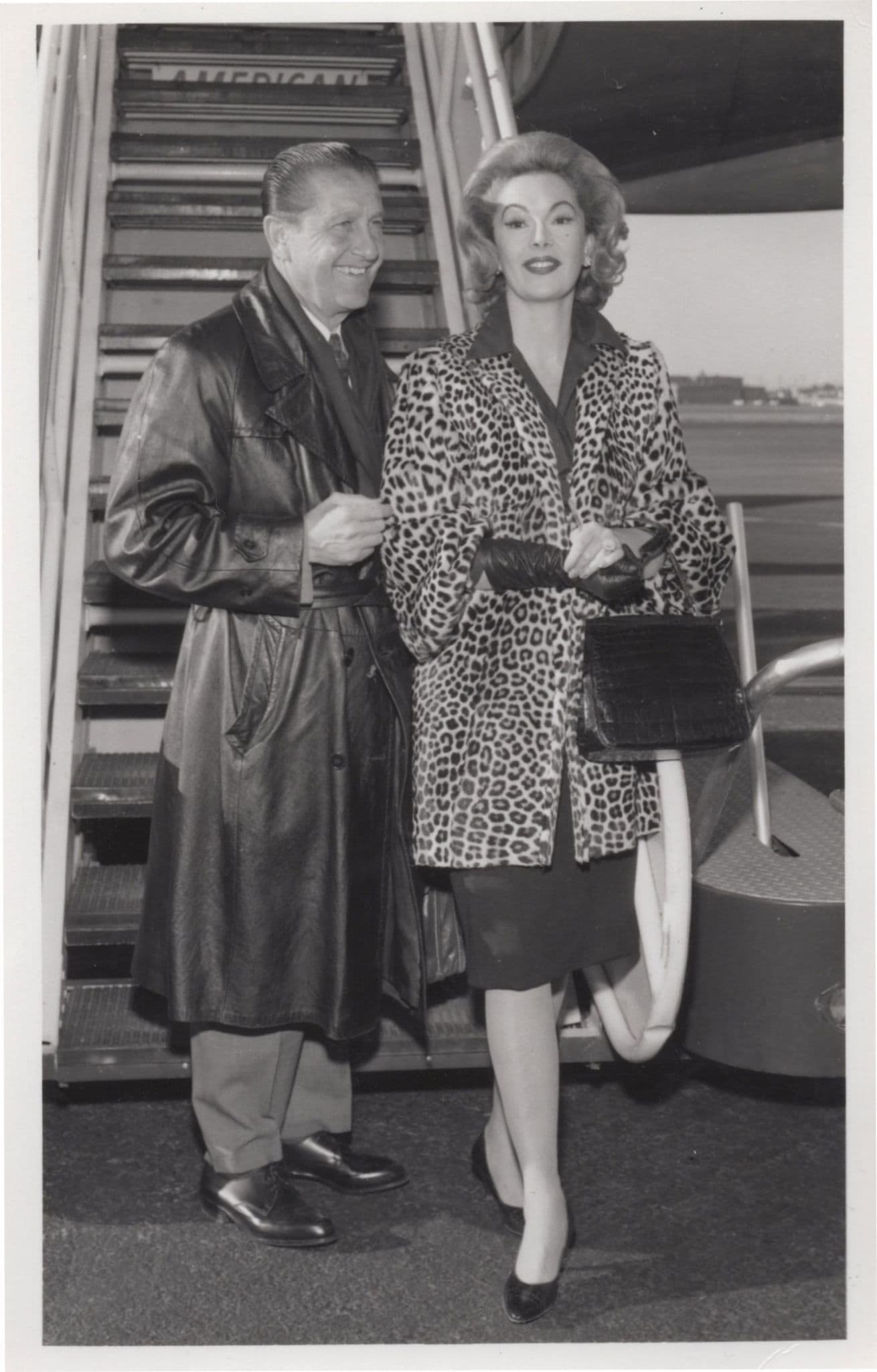 Lawrence Welk & Actress Audrey Meadows Old Plane Real Photo POstcard