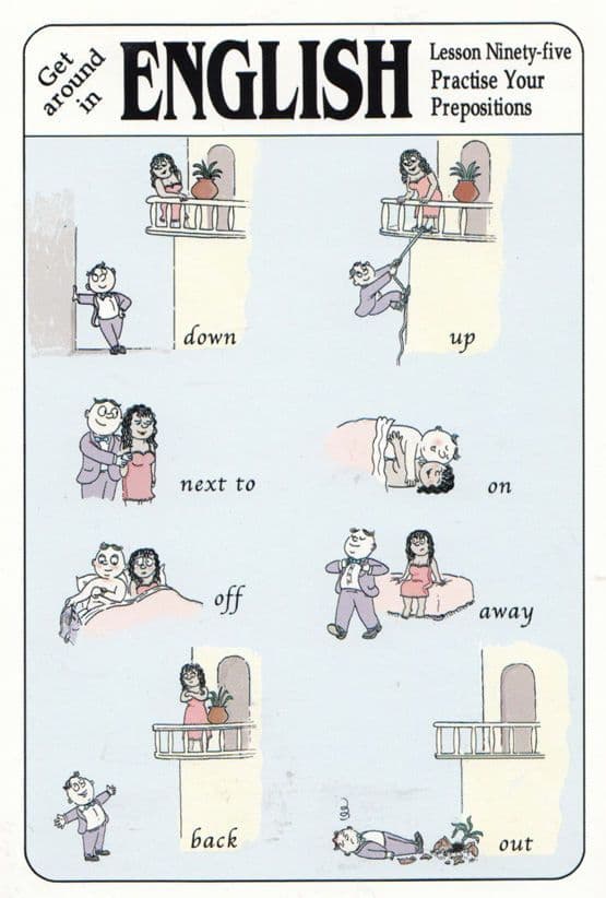 Learn English Language Practice Prepositions Tourist Comic Humour Postcard