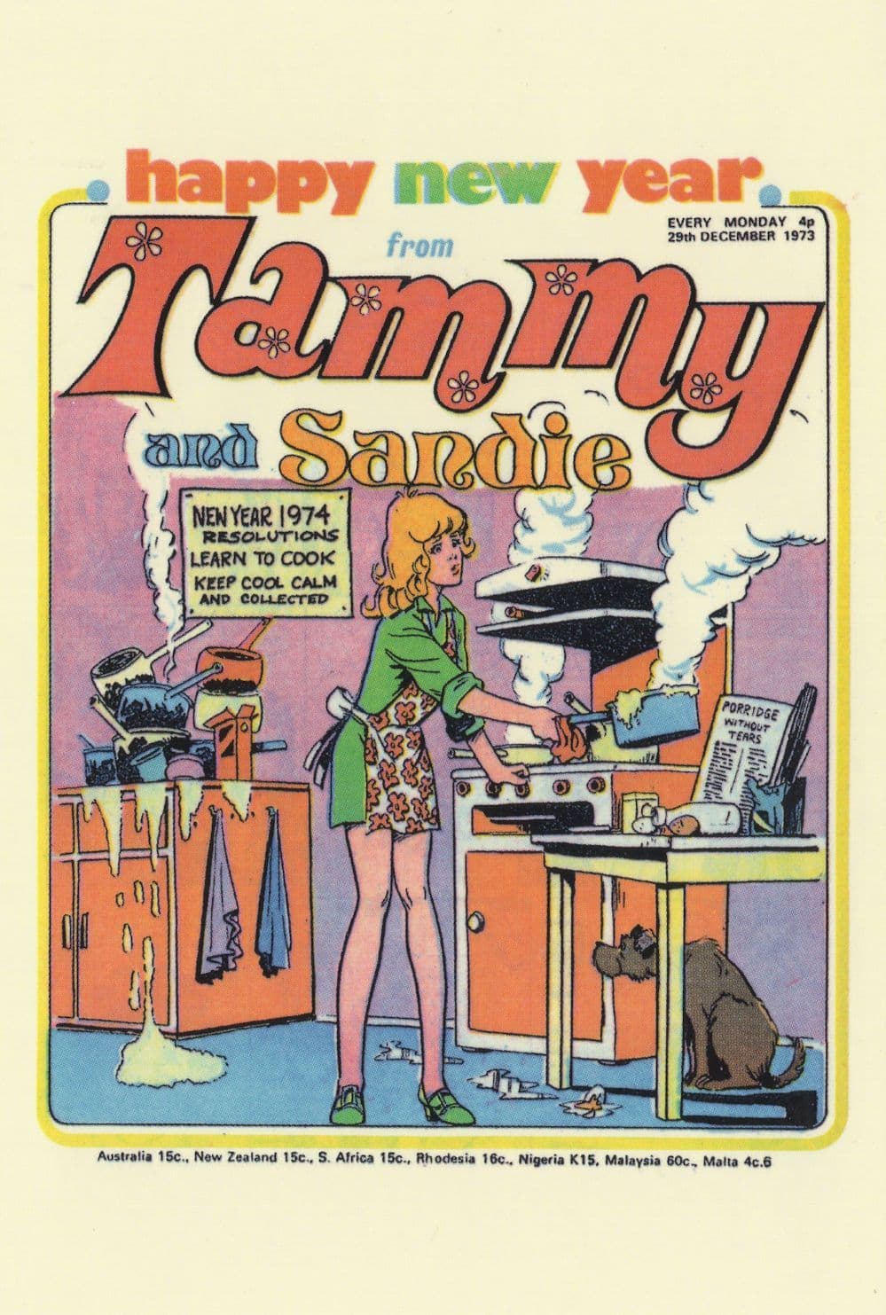 Learn To Cook Happy New Year 1974 Tammy Girls Comic Book Postcard