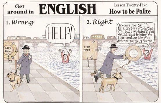 Learning To Speak English Being Polite Swimming Pool Sea Lifebelt Comic Postcard