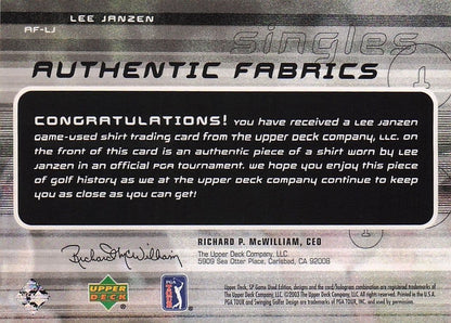 Lee Janzen Authentic Fabrics Singles 2003 Golf Upper Deck Worn Shirt Card