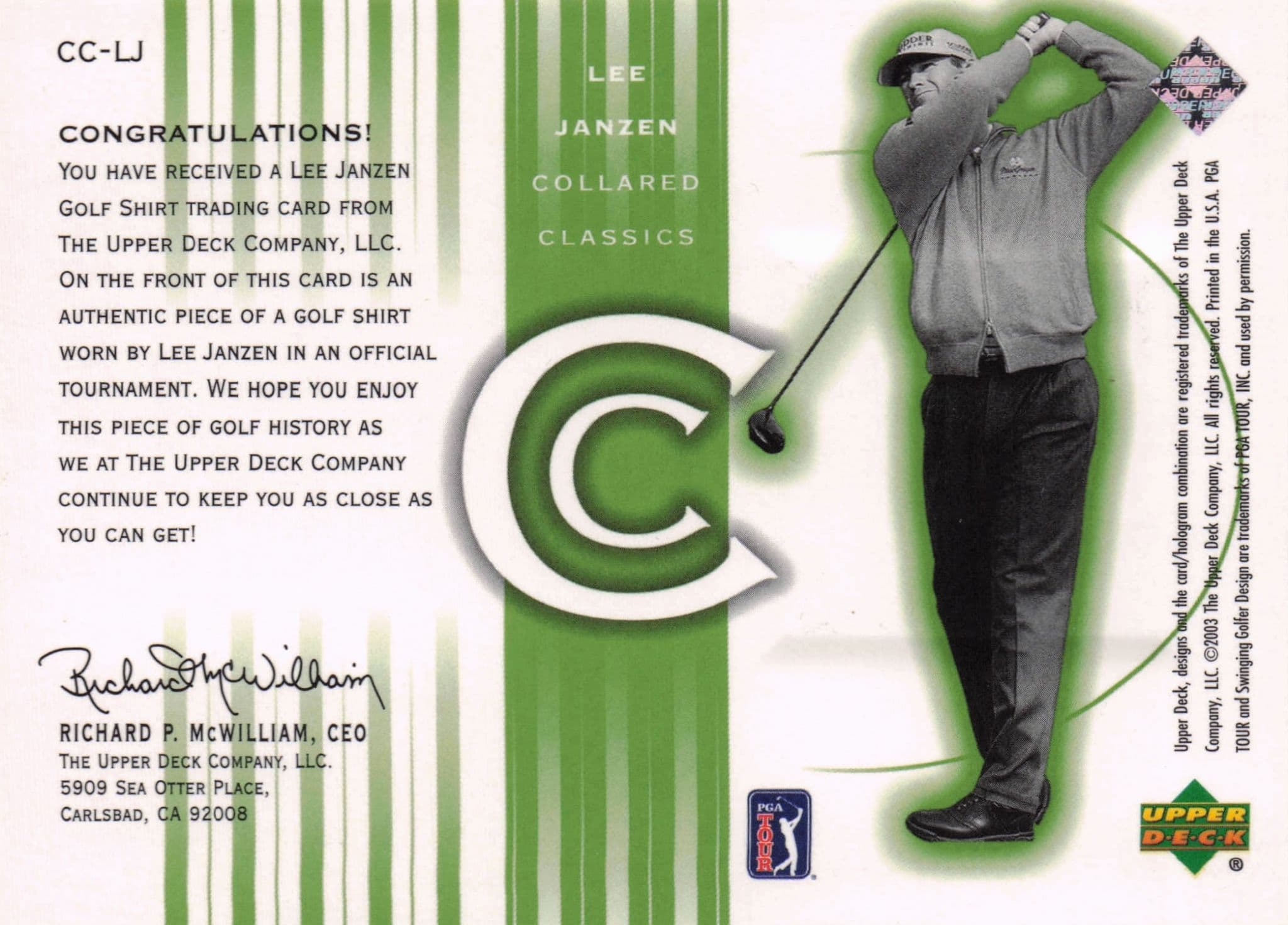 Lee Janzen Collared Classics 2003 Golf Shirt Relic Upper Deck Card