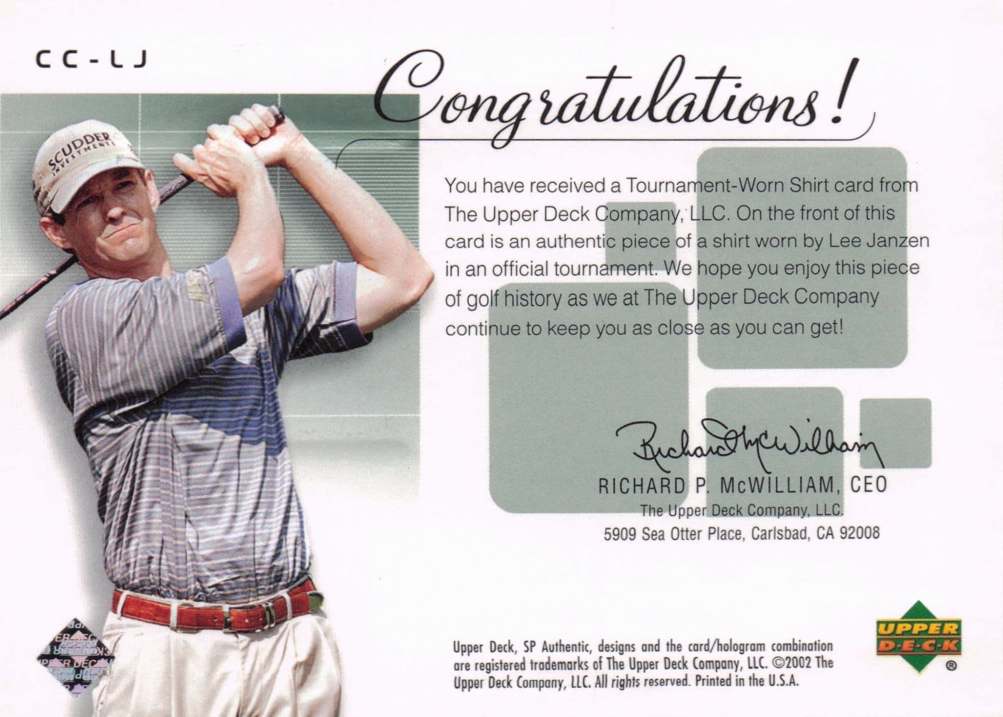 Lee Janzen Course Classics 2002 Authentic Worn PGA Tour Golf Shirt Card
