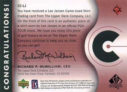 Lee Janzen Course Classics 2003 Authentic Worn PGA Tour Golf Shirt Card