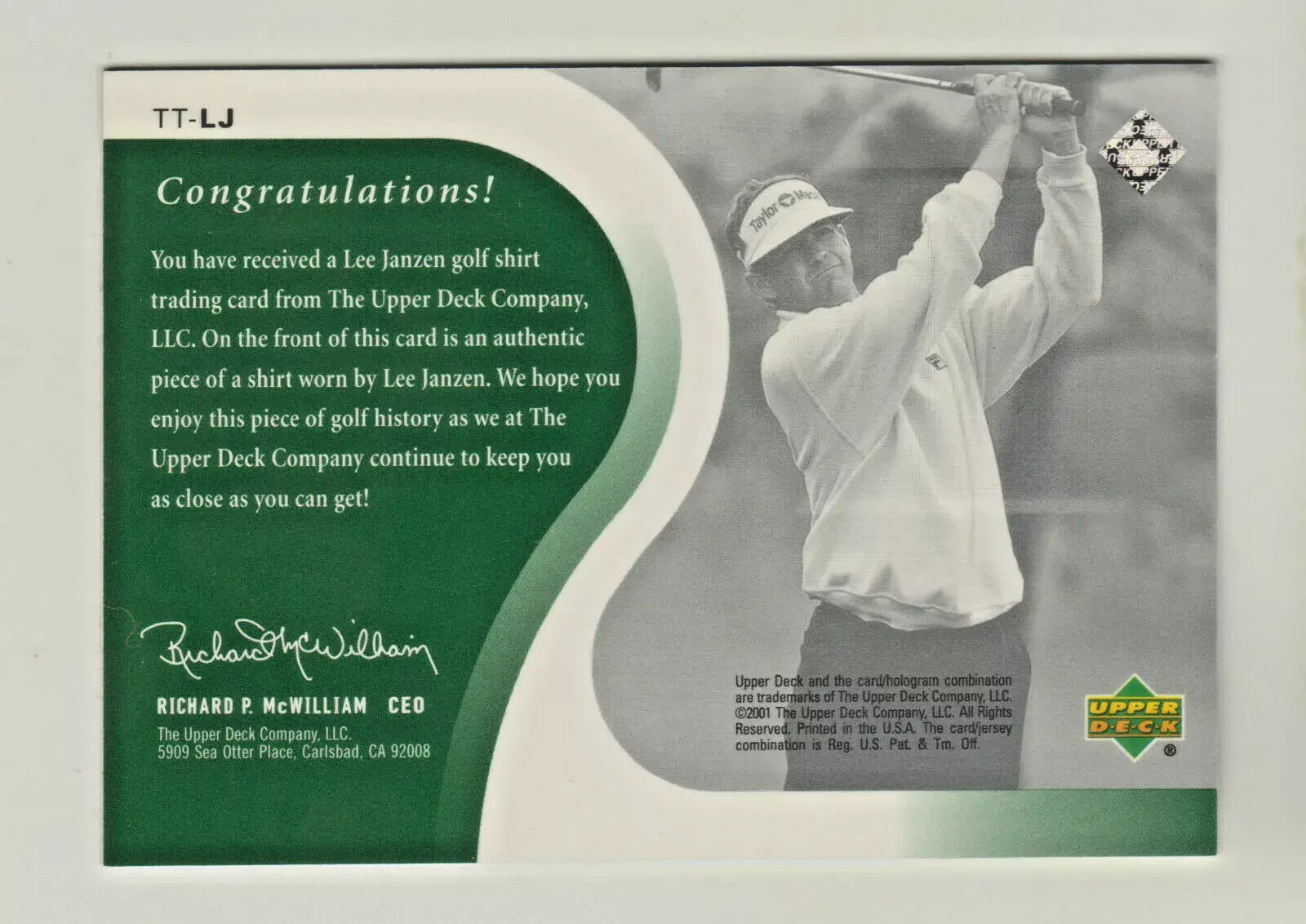 Lee Janzen Original Worn Shirt Golf Tour Rare Limited Threads Card